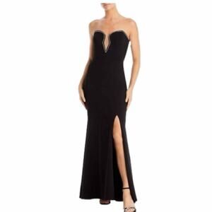 AQUA Strapless Plunging Black Formal Party Evening Dress